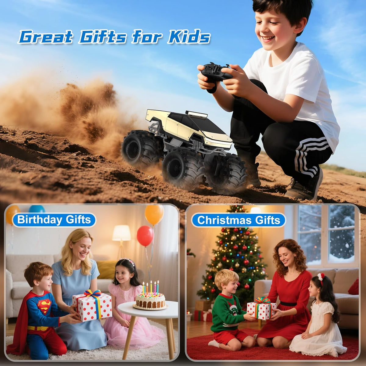 Coche de control remoto para niños, 1:18 Monster Trucks Juguetes An...