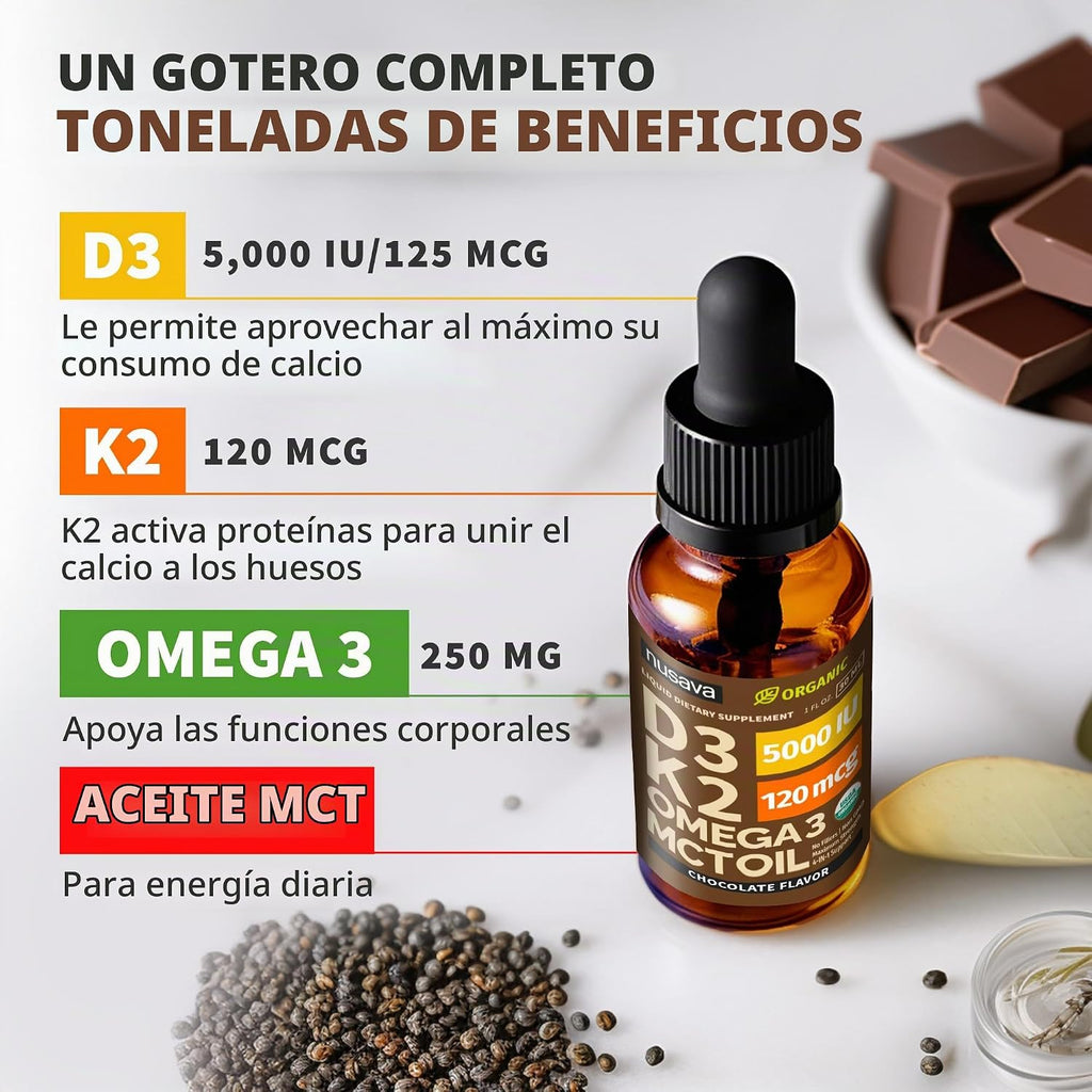 (Paquete de 2) Gotas Orgánicas de Vitamina D3 K2 con Aceite MCT Ome...