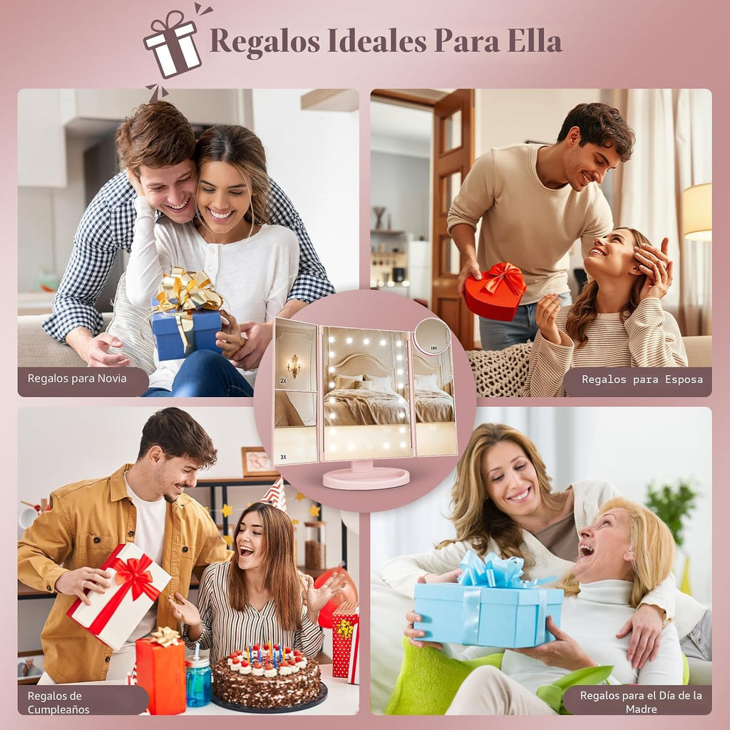 HUONUL Espejo de tocador con aumento 2X\/3X\/10X con luz, espejo de...