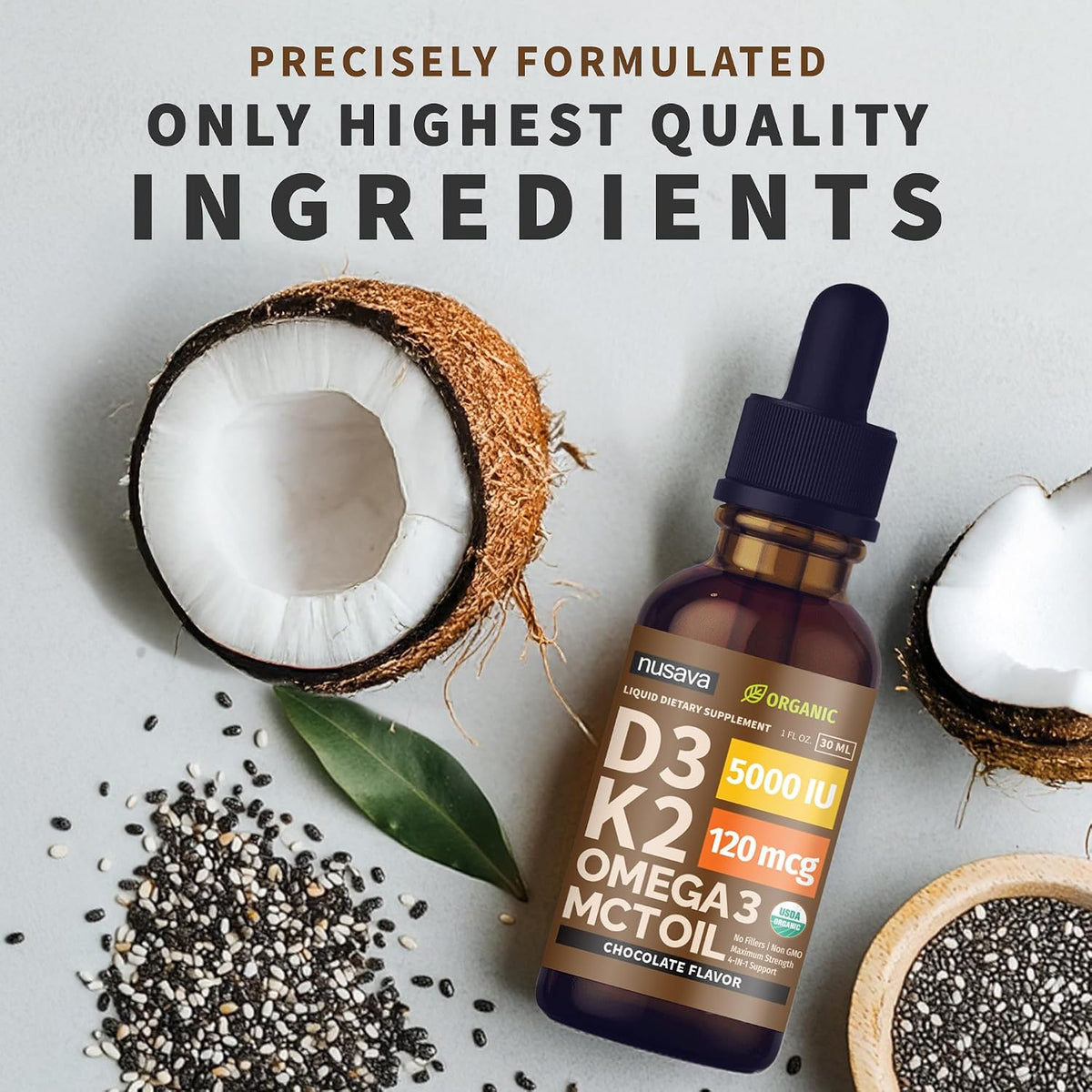 (Paquete de 2) Gotas Orgánicas de Vitamina D3 K2 con Aceite MCT Ome...