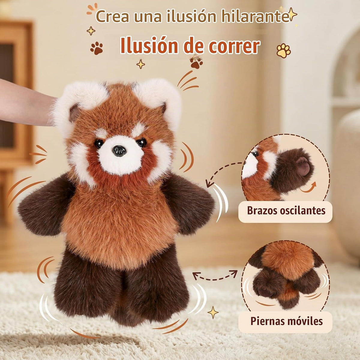 Peluche de panda rojo, juguete interactivo de peluche con piernas m...
