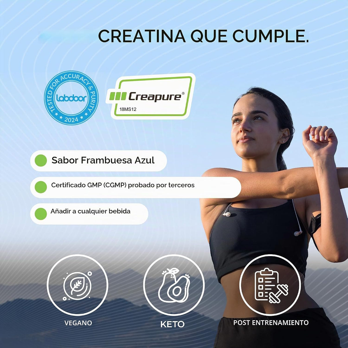 Muscle Feast Creapure Creatine Monohidrato en polvo, Frambuesa Azul...