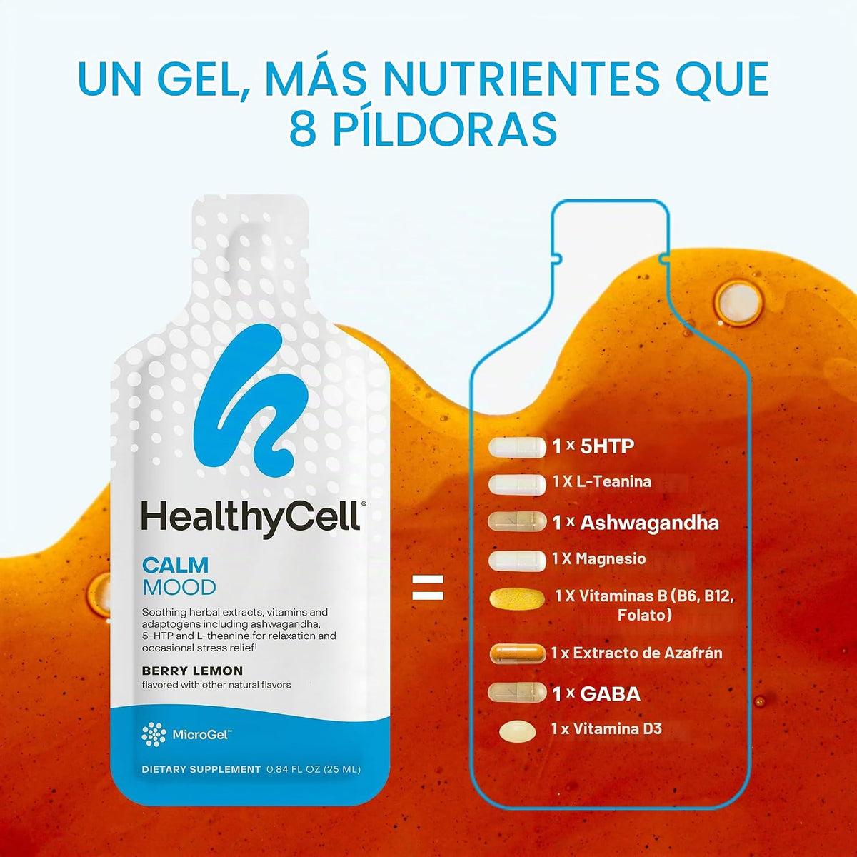 Suplemento líquido diario HealthyCell Calm Mood - Soporte para el e...