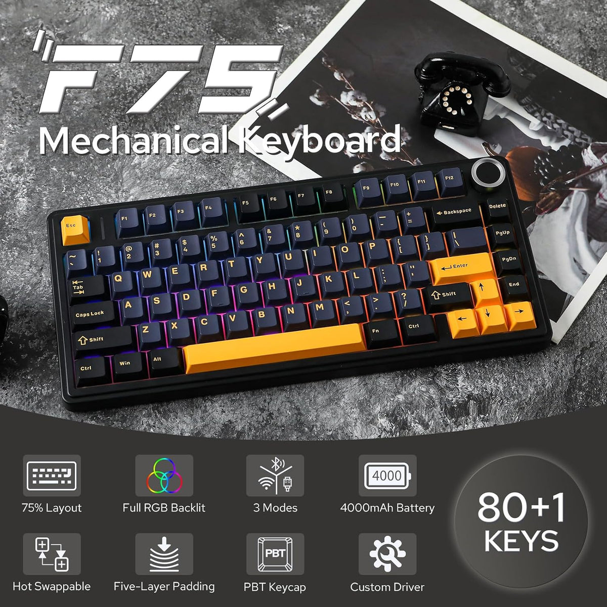 EPOMAKER x Aula F75 - Teclado mecánico con junta, 75% inalámbrico i...