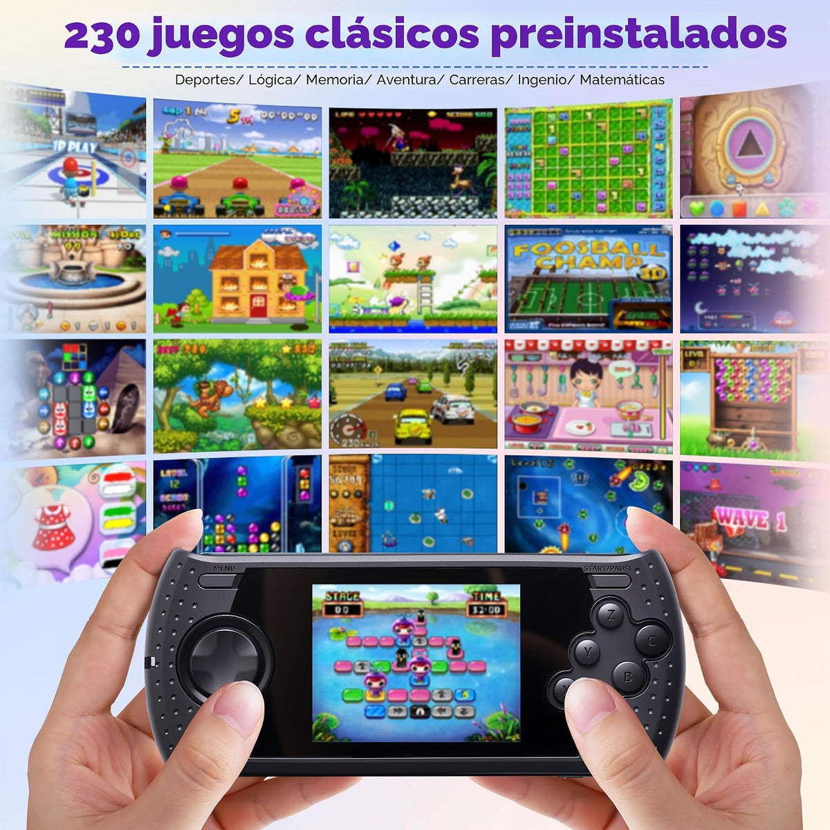 Consola de Juegos Portátil de 16 Bits para Niños con 230 Videojuego...