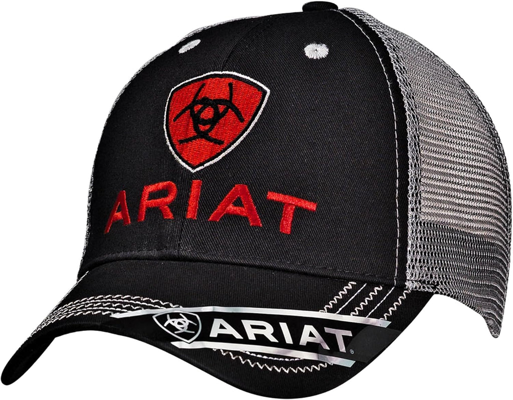 Ariat Sombrero de malla para hombres negro rojo gris