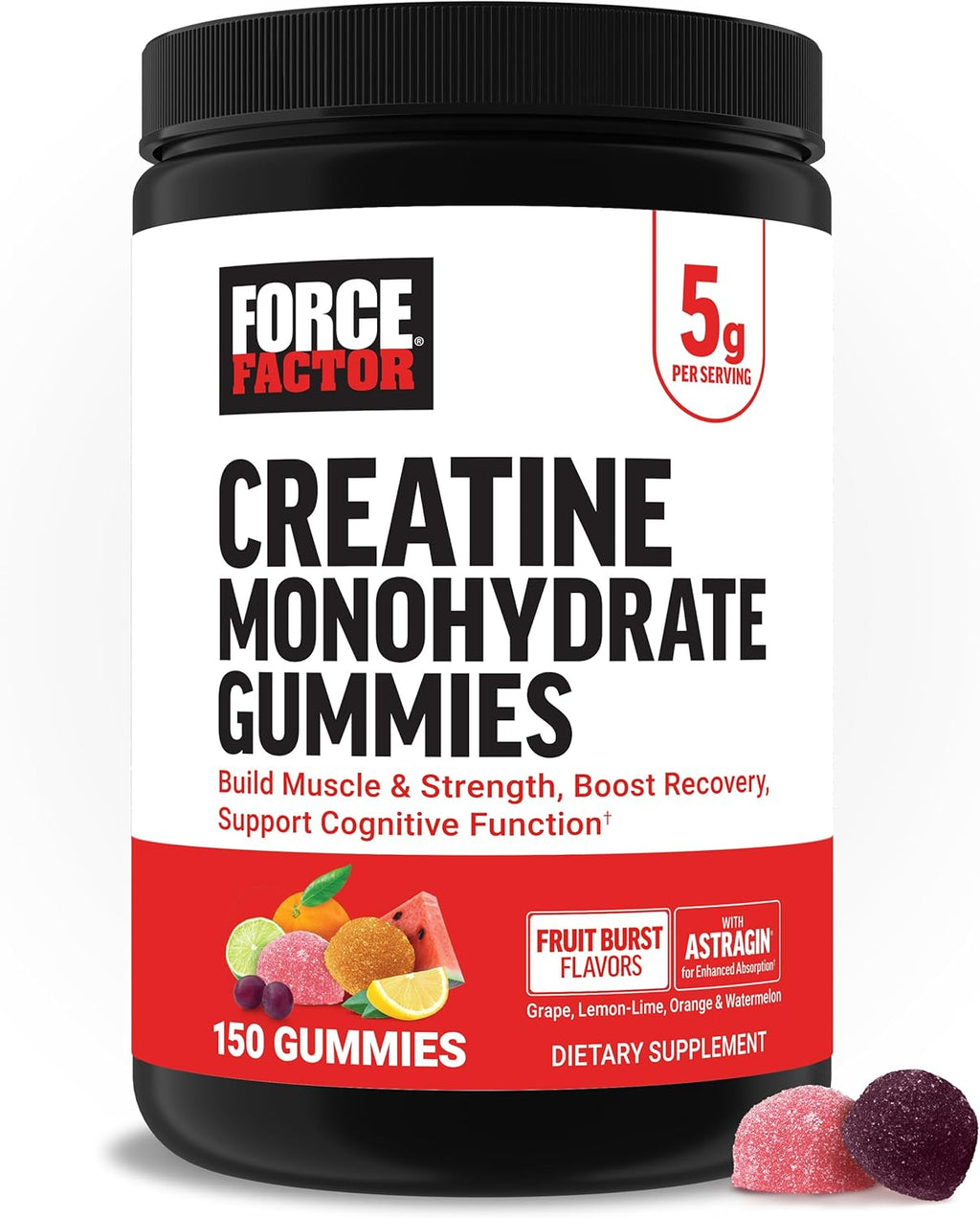 Force Factor Gomitas de monohidrato de creatina, certificado NSF |...
