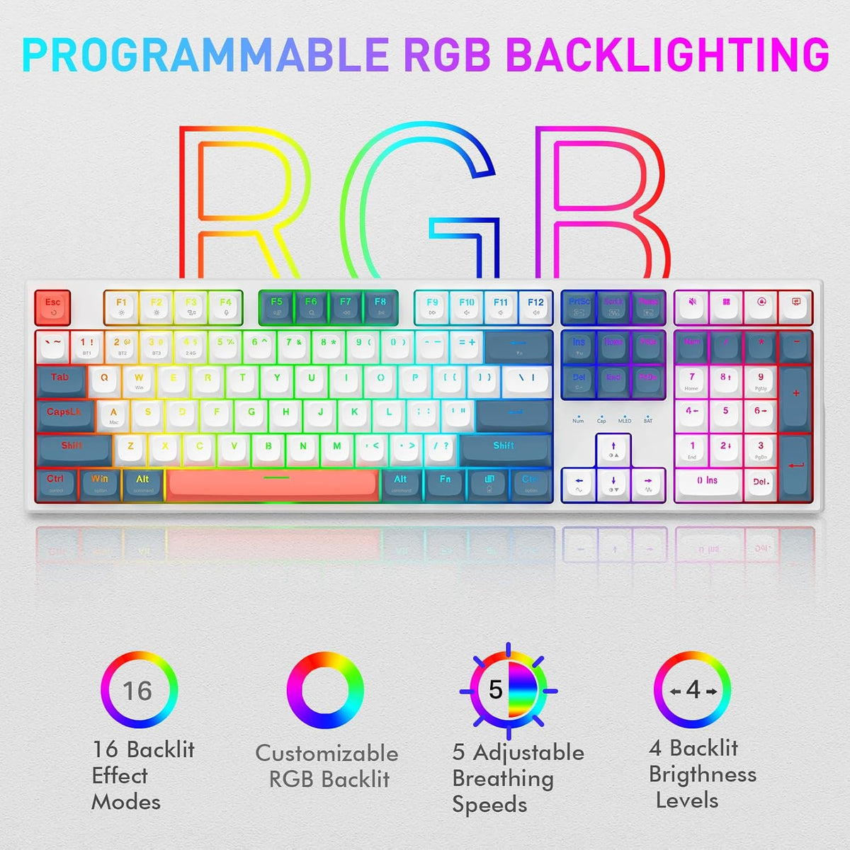 Redragon K668 PRO Teclado inalámbrico para juegos RGB con junta de...