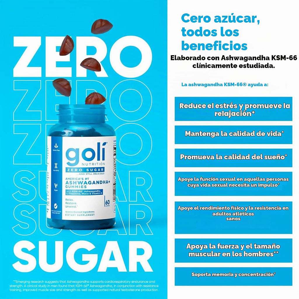 Goli Gomitas Ashwagandha sin azúcar, 60 unidades cada una (5 unidad...