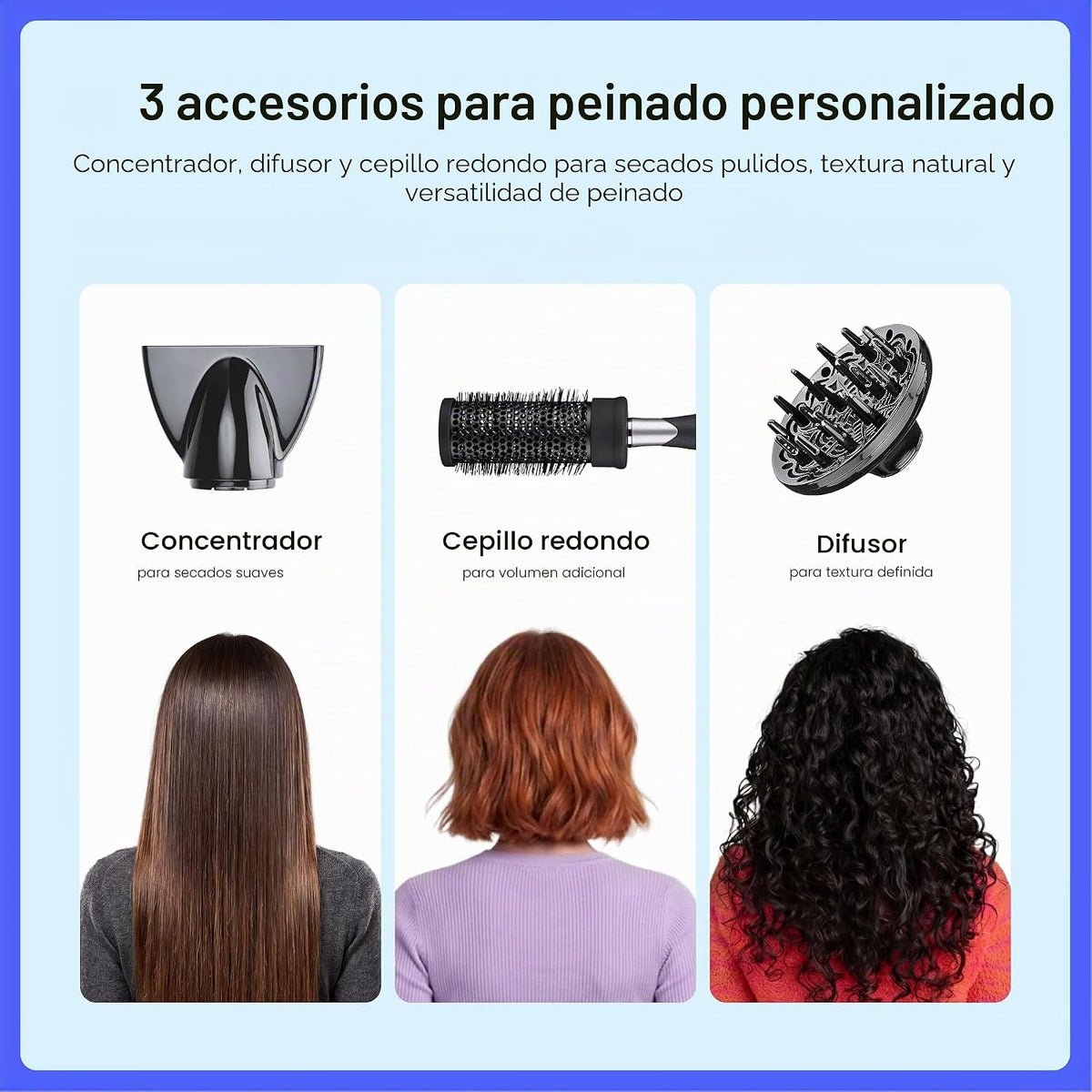 Secador de pelo Conair con difusor, concentrador y cepillo redondo,...