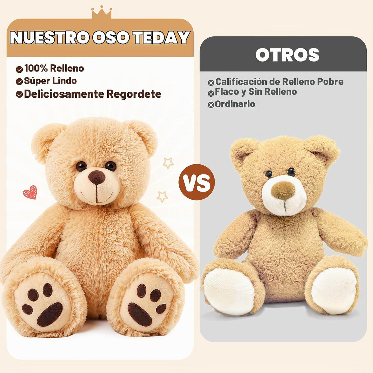 LotFancy Teddy Bear - Peluche de peluche suave de 15.0 in, color ma...