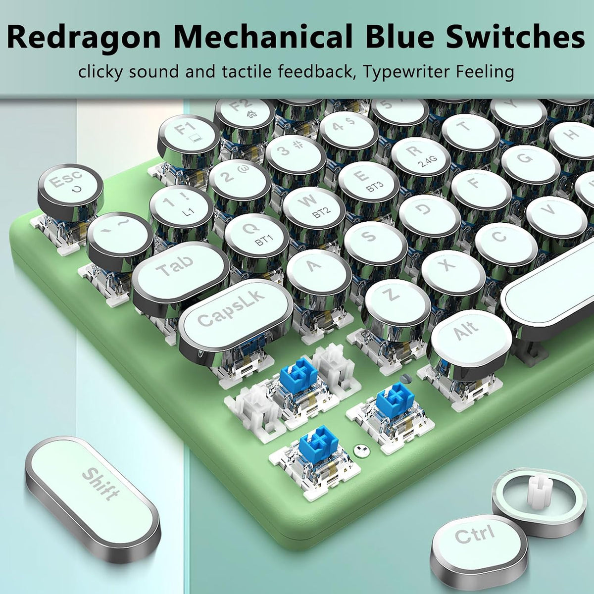 Redragon Teclado mecánico inalámbrico para juegos K710, color verde...
