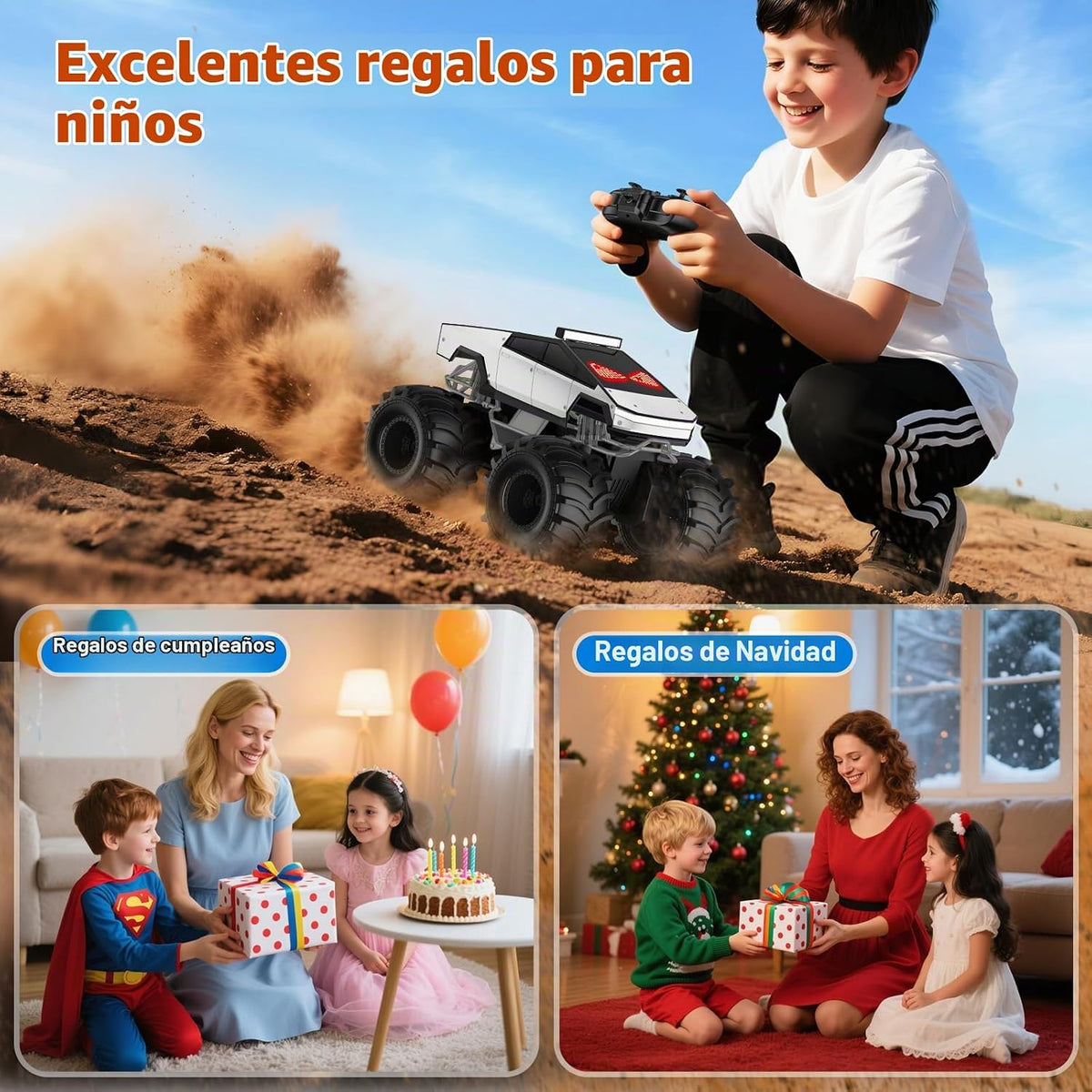 Carro de control remoto con ojos LED, juguete de camión para niños...