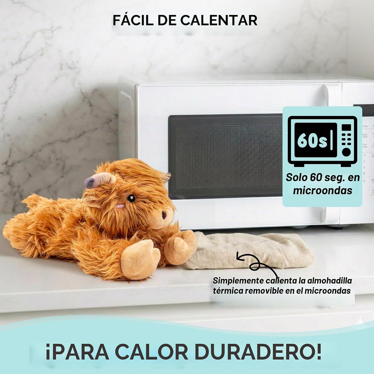 Highland Cow - Animal de peluche apto para microondas, almohadilla...