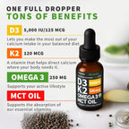 (Paquete de 4) Gotas Orgánicas de Vitamina D3 K2 con Aceite MCT Ome...