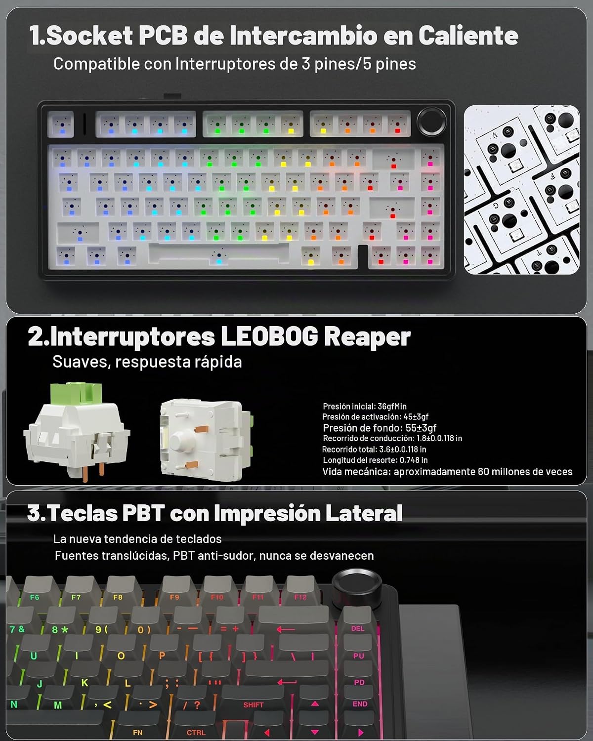 AULA Teclado mecánico inalámbrico F75 Pro, 75% teclado personalizad...