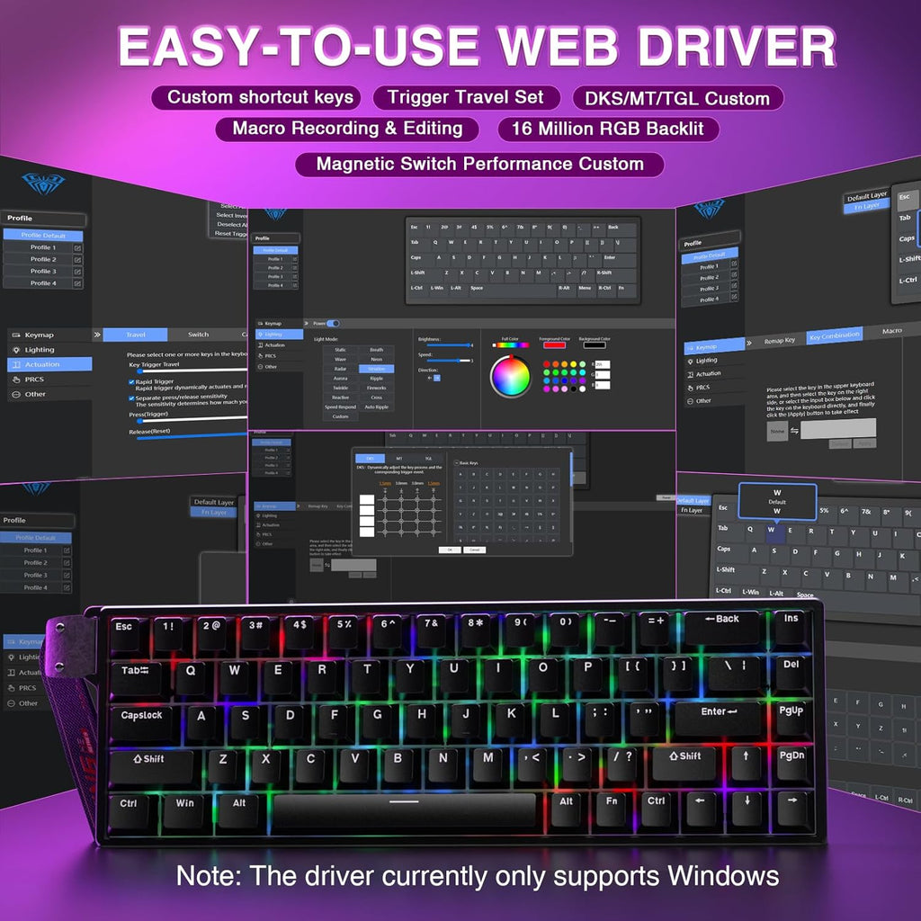 AULA WIN68 HE Teclado mecánico para juegos 60%, interruptor magnéti...