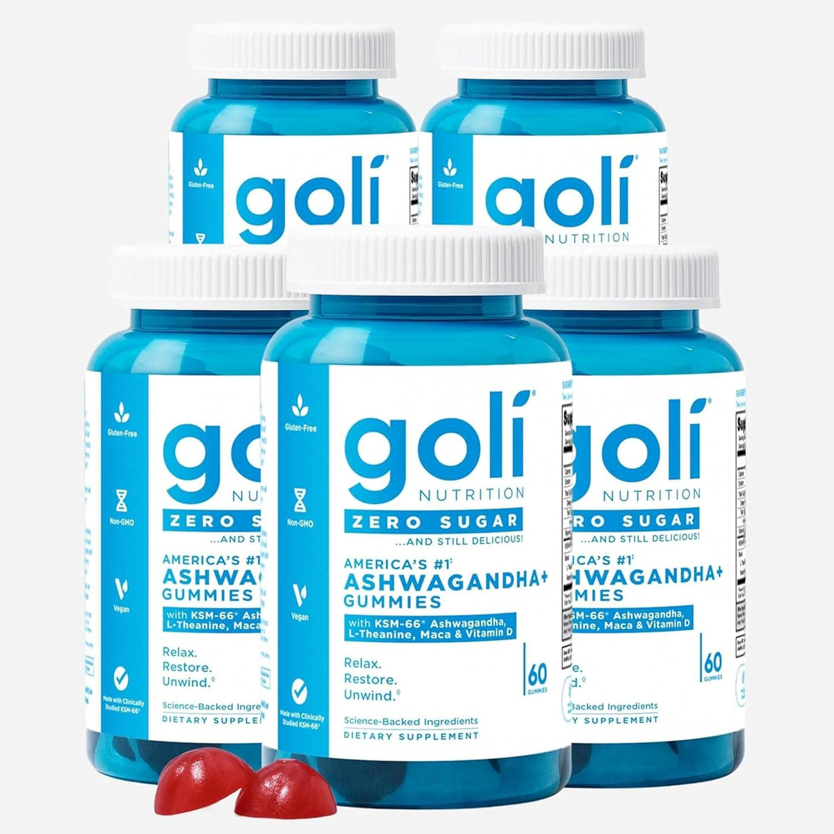 Goli Gomitas Ashwagandha sin azúcar, 60 unidades cada una (5 unidad...