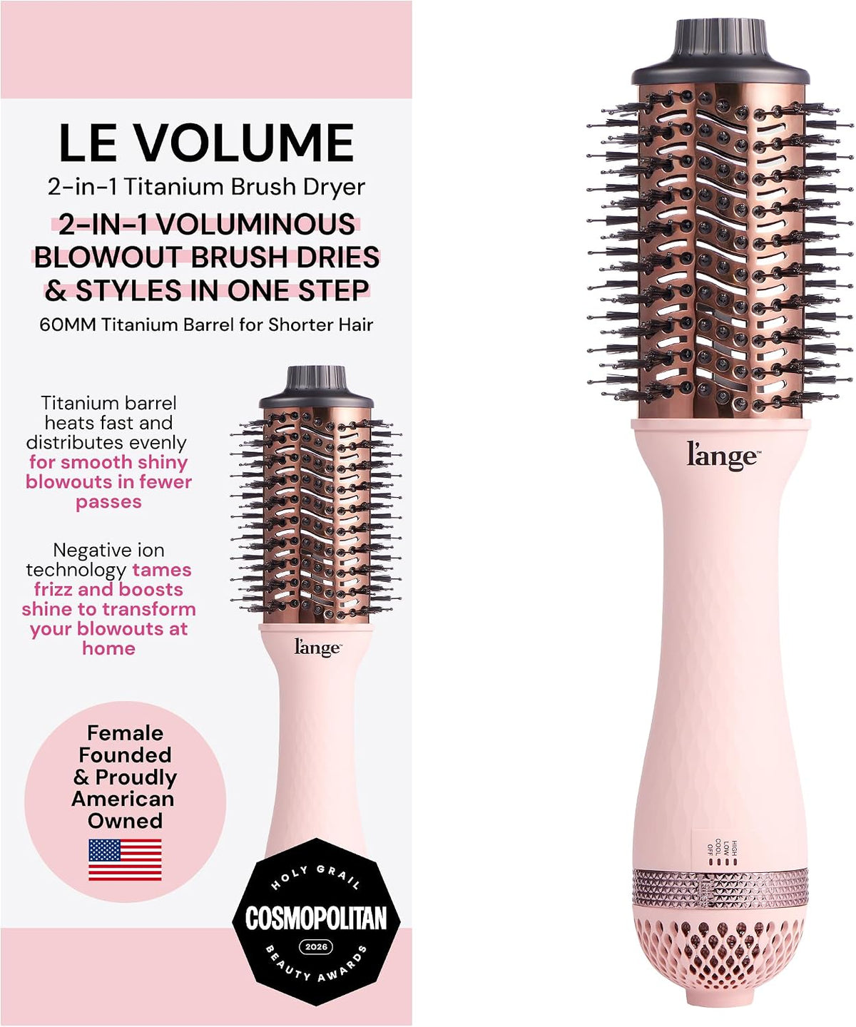L'ANGE HAIR Le Volume - Cepillo secador de pelo de titanio 2 en...