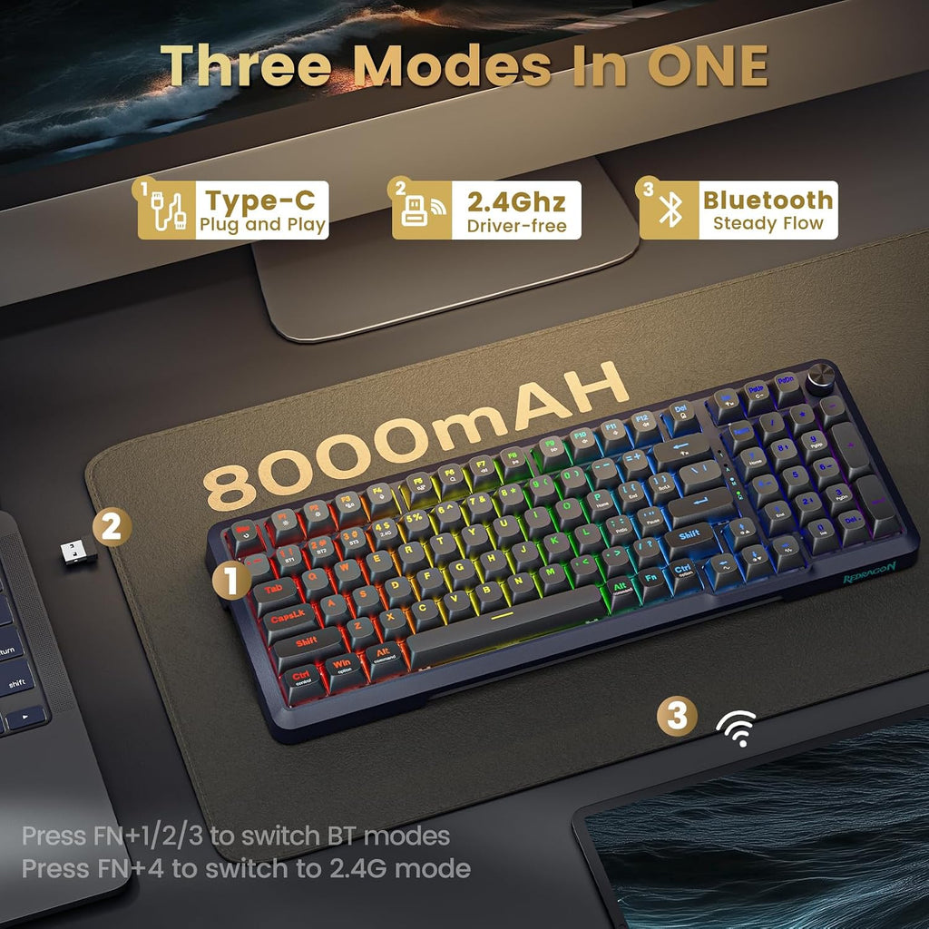 Redragon K688PRO Teclado mecánico inalámbrico para juegos con junta...
