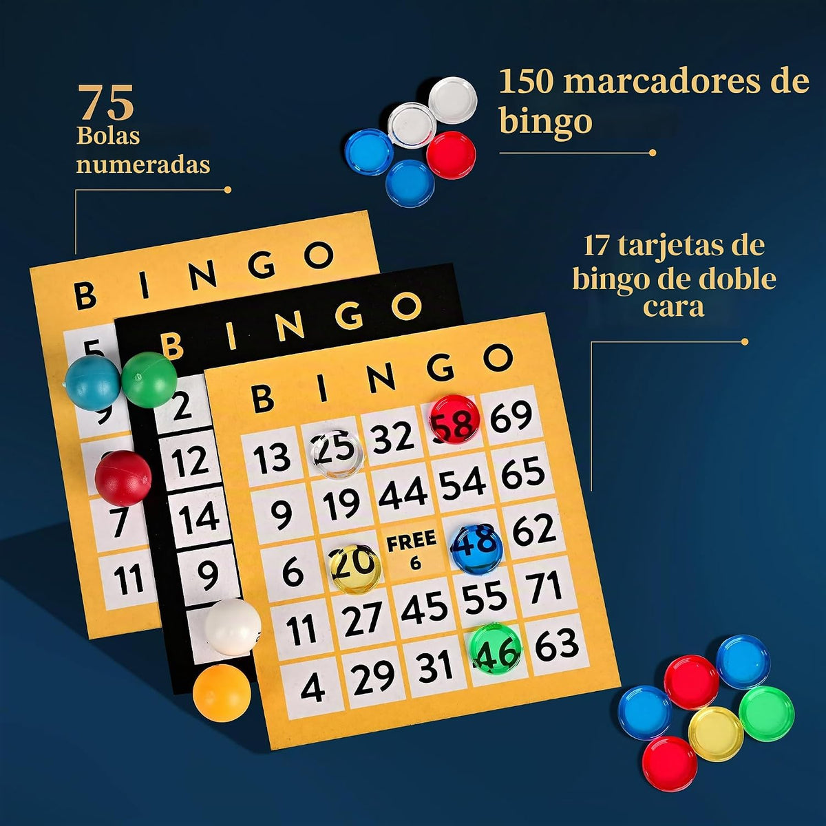 Doublefan Conjunto de bingo familiar, 75 bolas de color con jaula d...