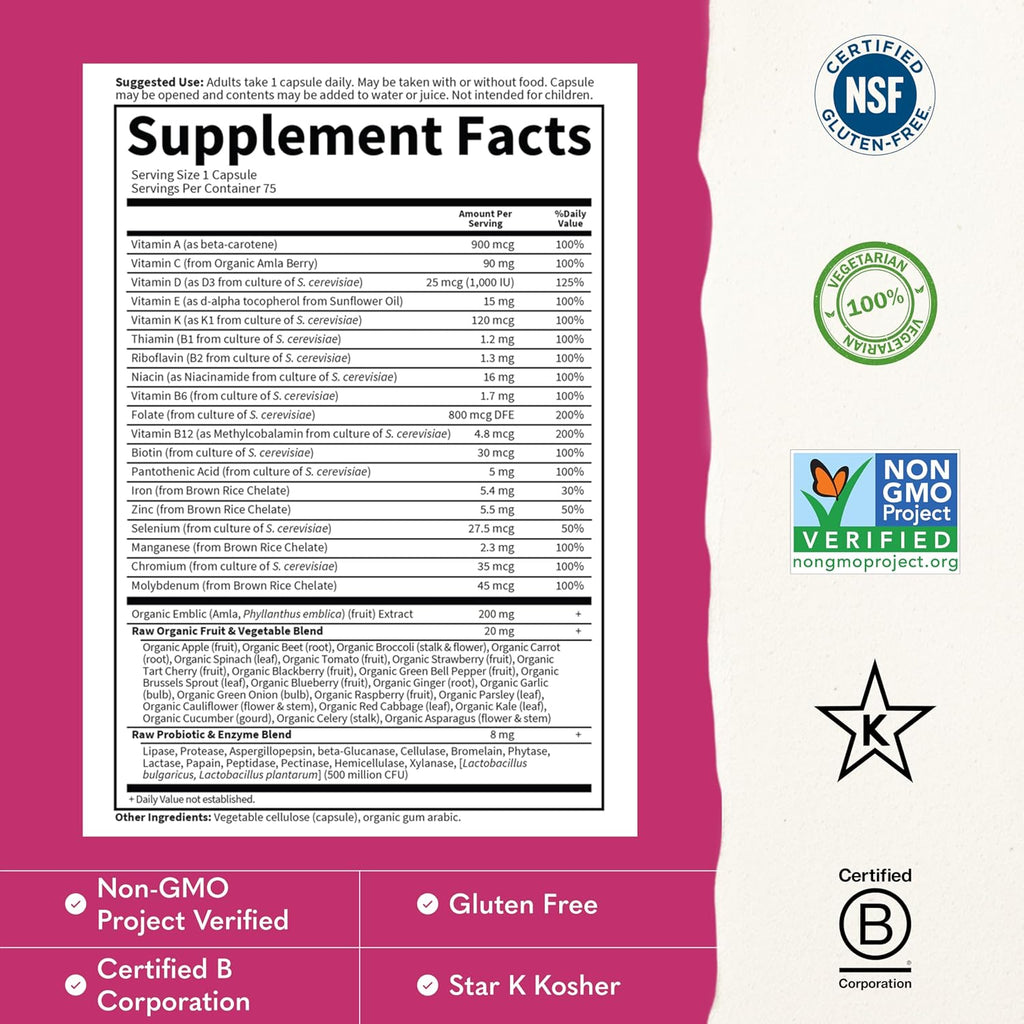 Suplemento multivitamínico vegetariano para Mujeres Garden of Life,...