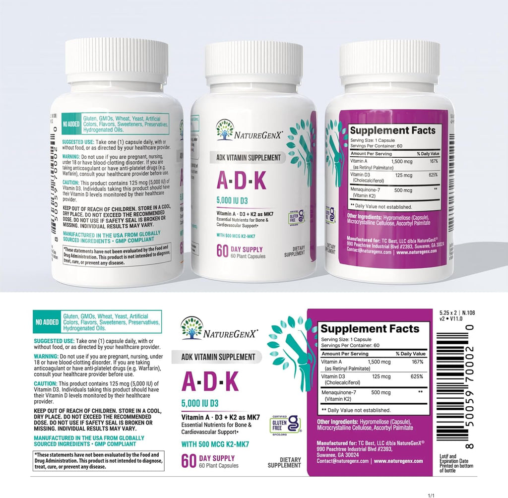 NatureGenX ADK Suplemento vitamínico de 5000 UI \u2013 Vitaminas A,...