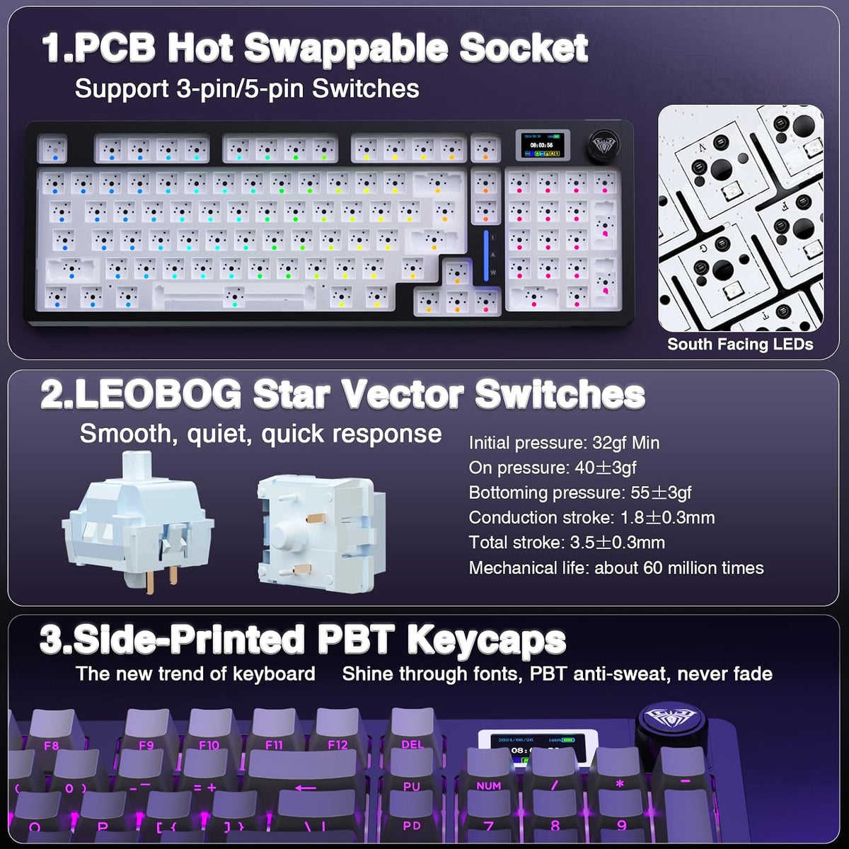AULA S98 Pro Teclado mecánico inalámbrico para juegos con pantalla,...