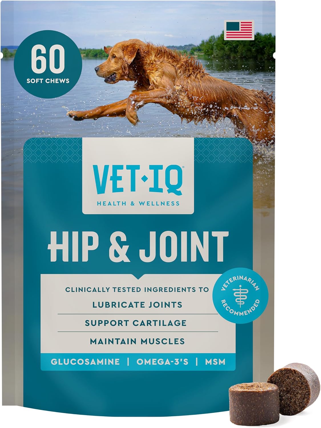 VetIQ Suplemento de glucosamina para cadera y articulaciones para p...