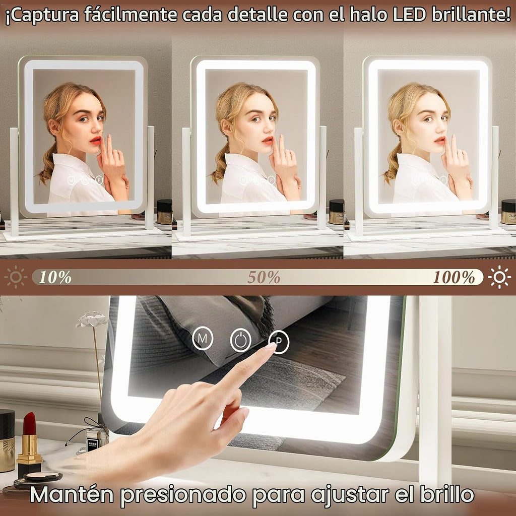 FENNIO Espejo de tocador con luces \u2013 Espejo de maquillaje con...
