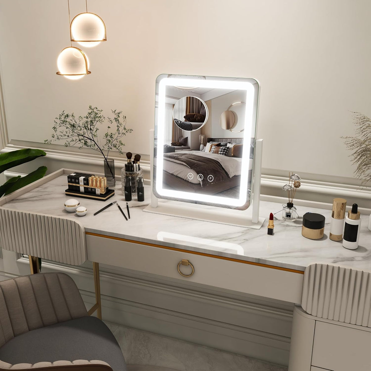 FENNIO Espejo de tocador con luces \u2013 Espejo de maquillaje con...