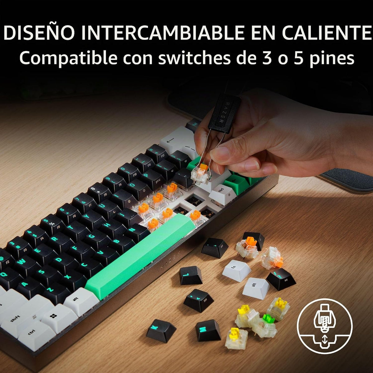 Razer Reclusa X Mini Teclado mecánico para juegos 65% intercambiabl...