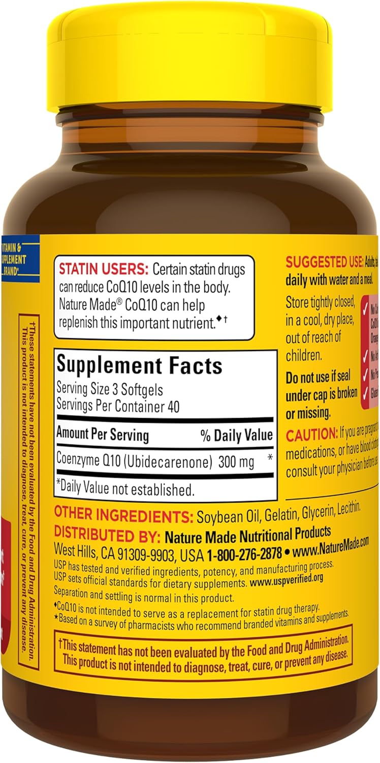 Nature Made CoQ10 300mg por 3 cápsulas blandas, apoyo para la salud...