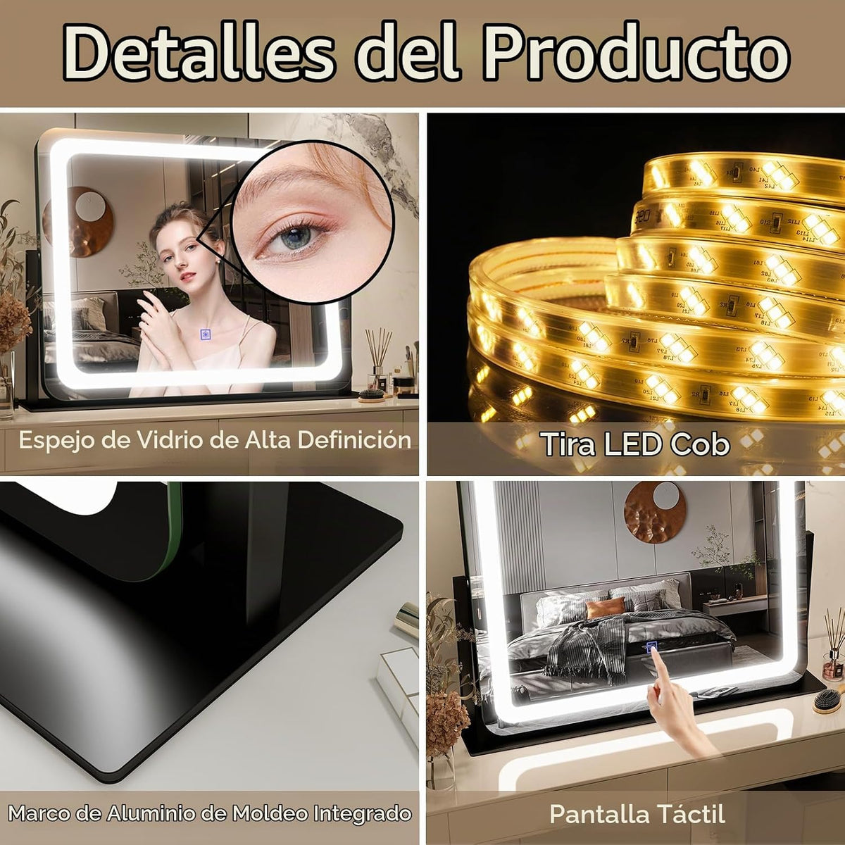 FENNIO - Espejo de tocador con luces, espejo de maquillaje iluminad...
