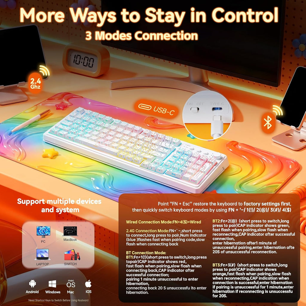 AULA Teclado inalámbrico para juegos blanco cremoso con teclado num...