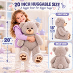 LotFancy Teddy Bear - Peluche de peluche suave de 20.0 in, color gr...