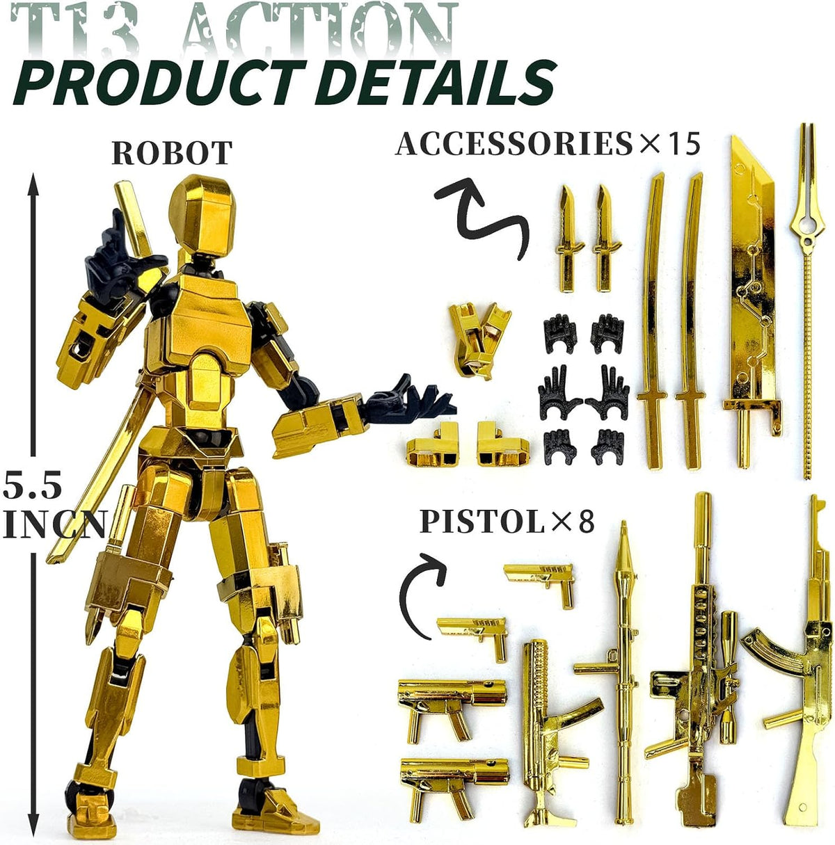 PkghoKids Figura de acción impresa en 3D, robot T13 con 13 partes m...