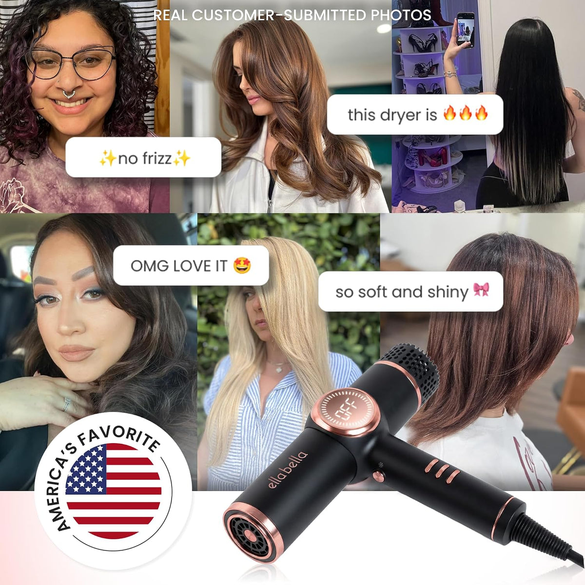 ELLA BELLA® Secador de pelo iónico profesional con difusor \u2022 S...