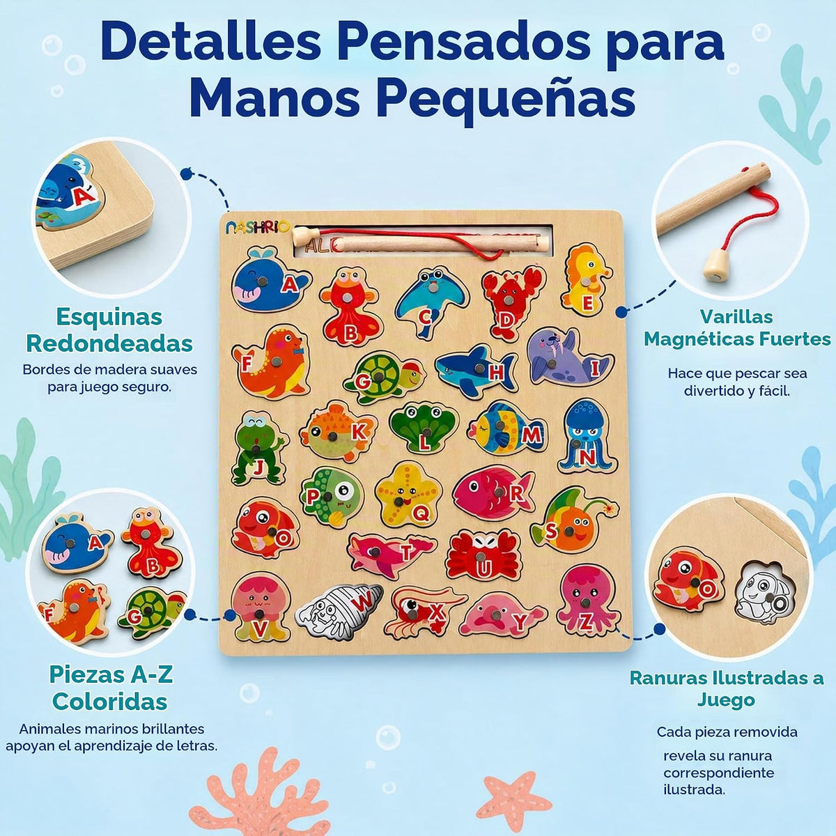 Juego de pesca con alfabeto magnético de madera para niños de 3 a 5...