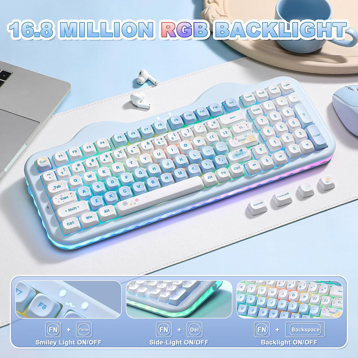 YUNZII C98 Cute Cake Teclado mecánico inalámbrico (azul, interrupto...