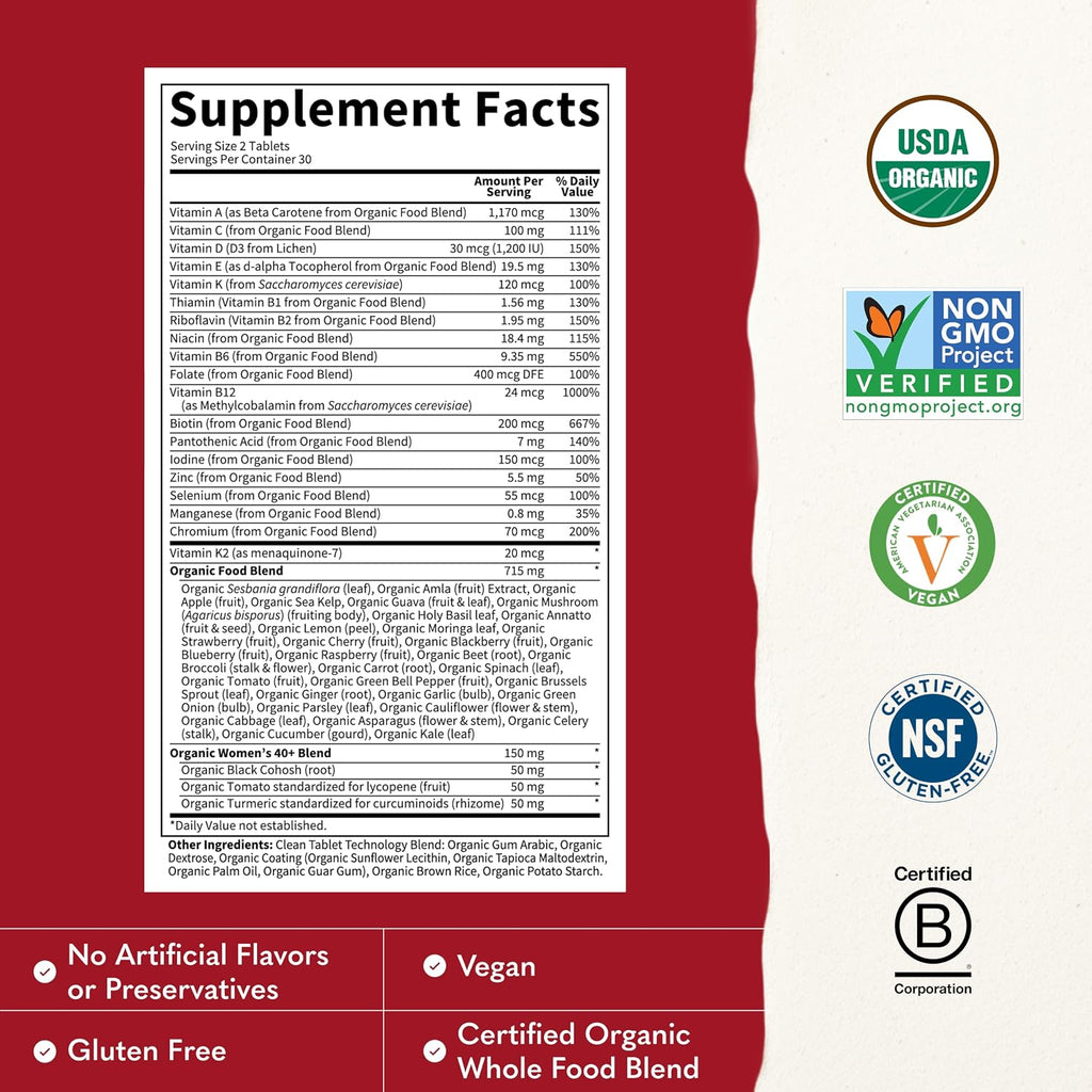 Garden of Life Organics Vitaminas para Mujeres de 40+ - 60 Tabletas...
