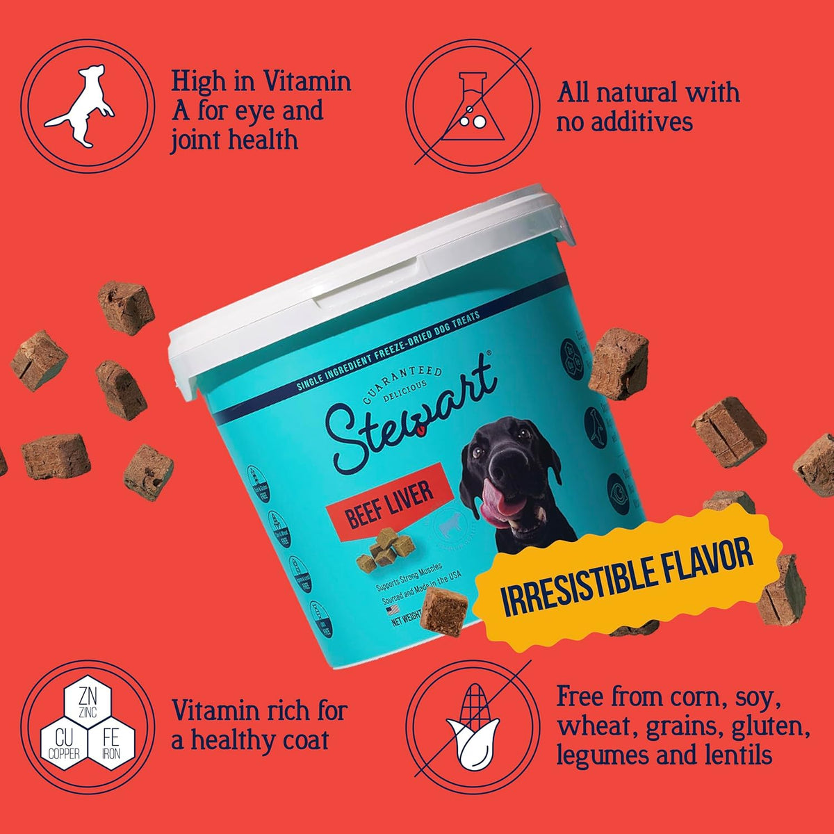 Stewart Golosinas liofilizadas para perros, 100% hígado de res, tub...
