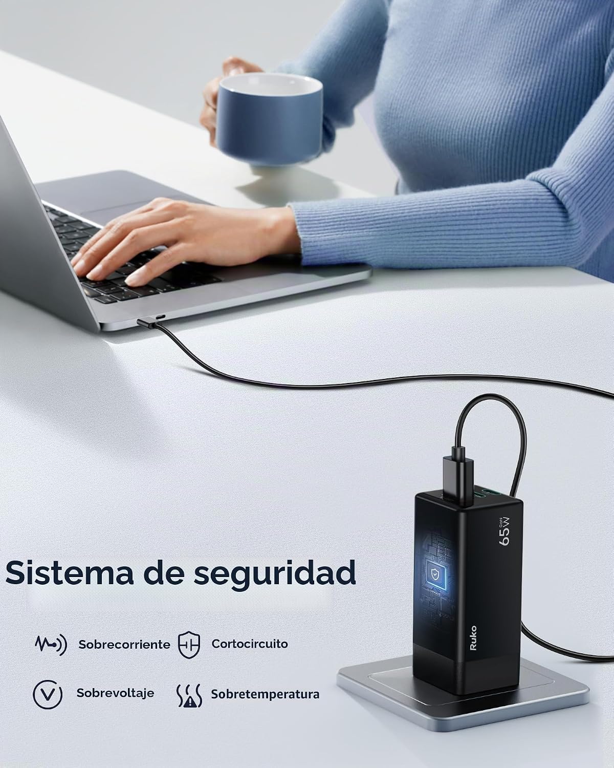 Ruko Kit de cargador de viaje USB C de 65 W, cargador rápido GaN de...