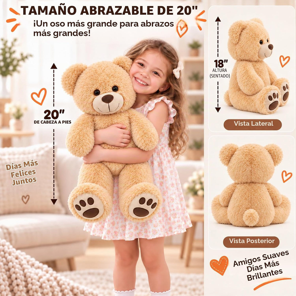 LotFancy Oso de peluche, peluche suave de 20 pulgadas, marrón claro...