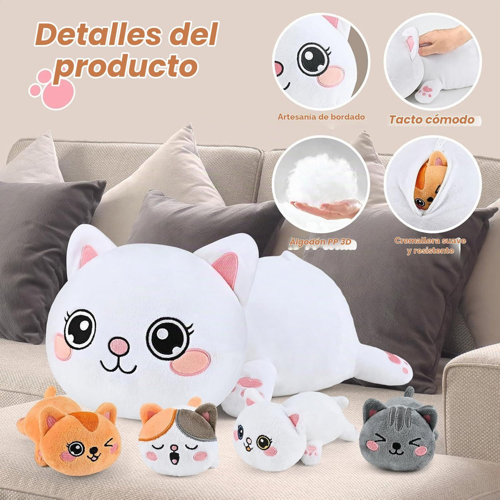 KMUYSL Mamá Peluches con 4 Bebés, Peluche para Niños, Gato | Peluch...