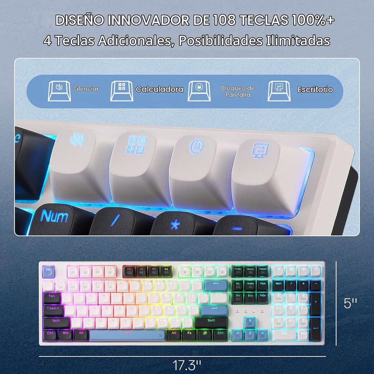 Redragon K668 Teclado para juegos RGB con cable intercambiable en c...