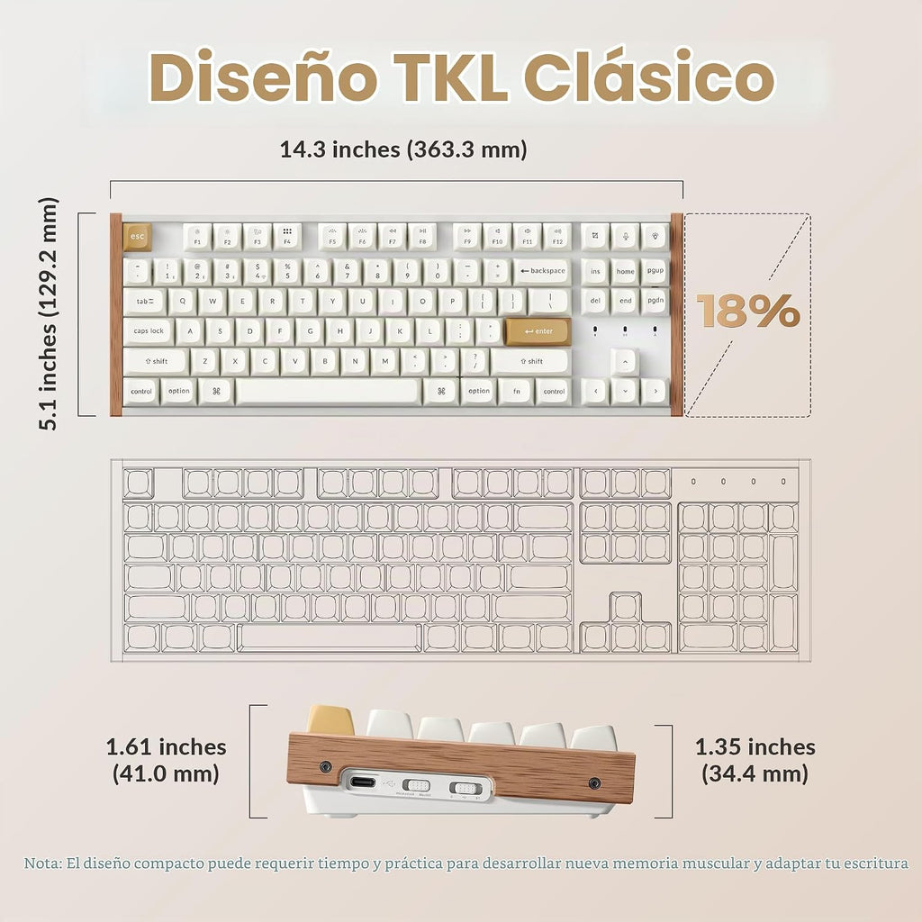 Teclado mecánico personalizado inalámbrico Keychron K8 HE TKL, efec...