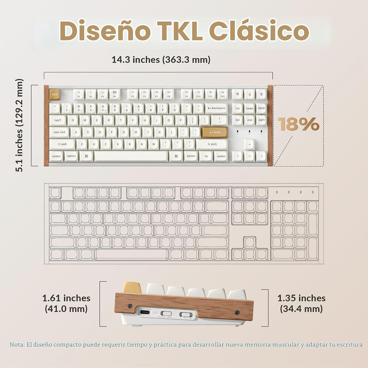 Teclado mecánico personalizado inalámbrico Keychron K8 HE TKL, efec...