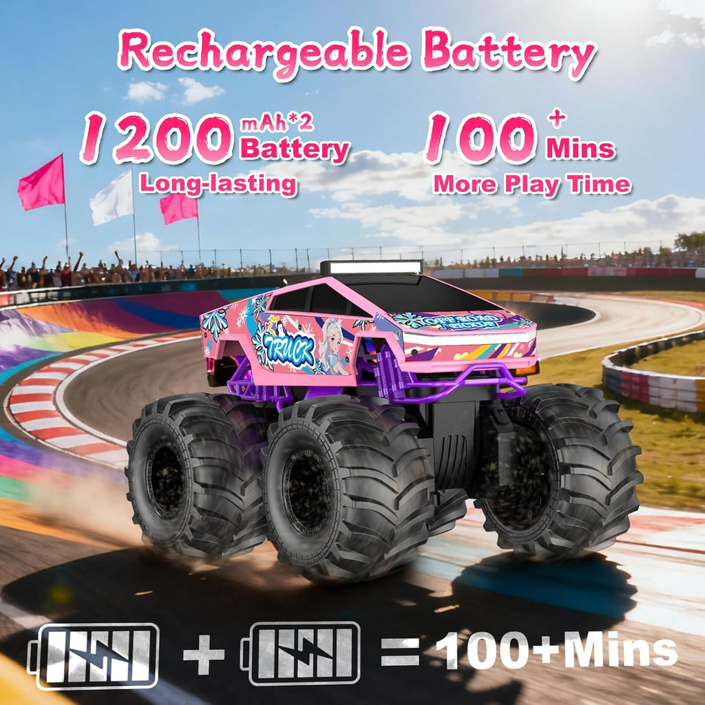 Coche de control remoto para niñas, 1:18, camión monstruo rosa, jug...