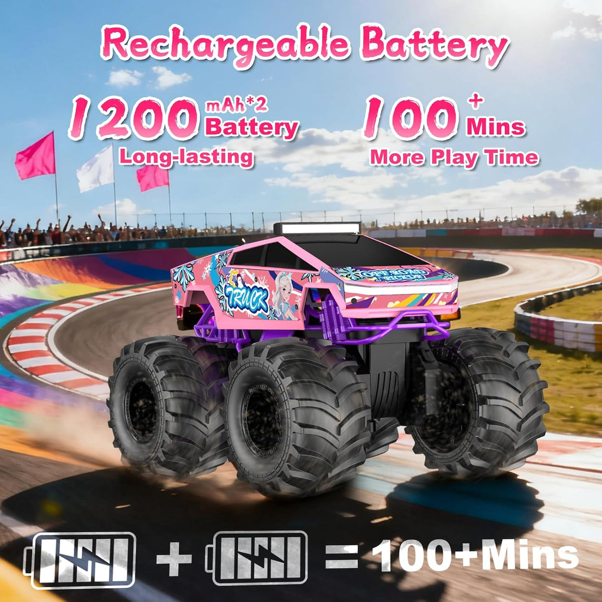 Coche de control remoto para niñas, 1:18, camión monstruo rosa, jug...